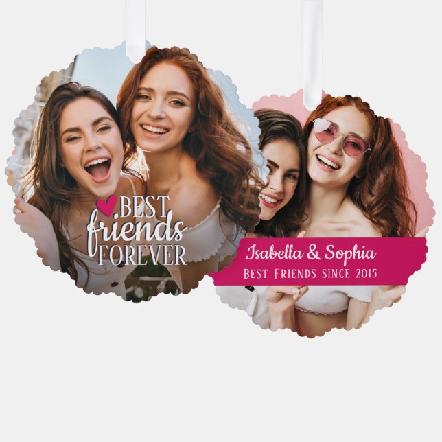 Best friends forever BFF 2 photos friendship Tree Decoration Card (Front/Back)