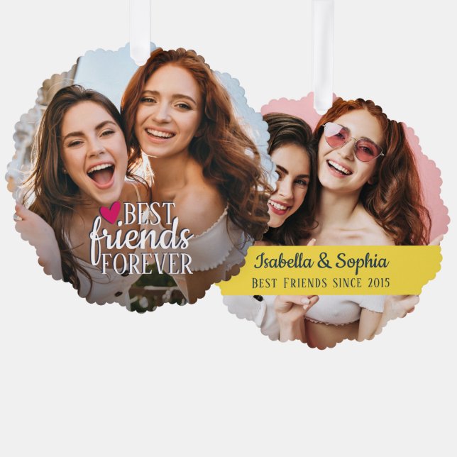 Best friends forever BFF 2 photos friendship Tree Decoration Card (Front/Back)