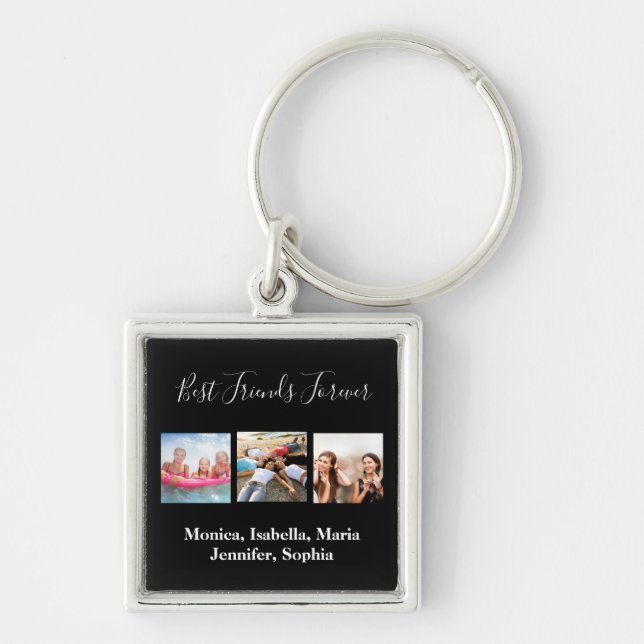 Best friends forever BFF custom photo black names Key Ring (Front)
