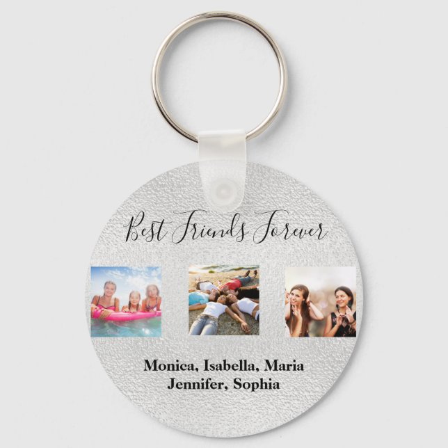 Best friends forever BFF custom photo silver names Key Ring (Front)