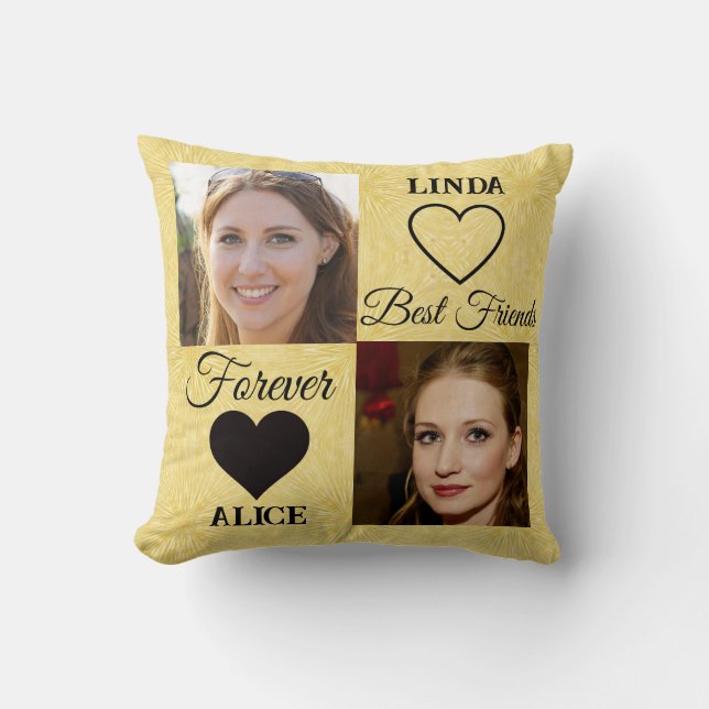 Best Friends Forever BFF Gift Gold Photo Collage  Cushion (Front)