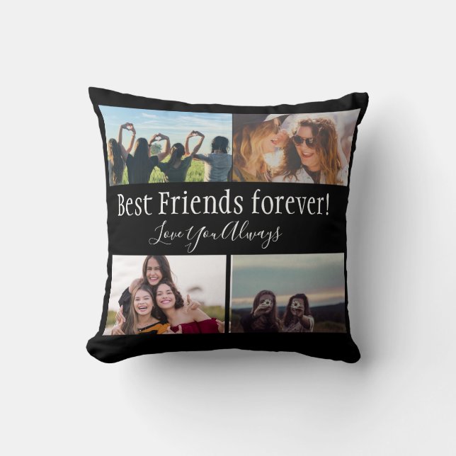 Best Friends Forever, BFF, Photo Collage Black Cushion (Front)