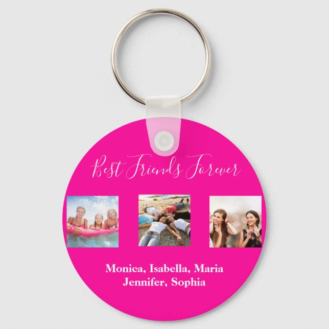 Best friends forever BFF photo names hot pink Key Ring (Front)