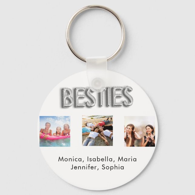 Best friends forever BFF photo names white silver Key Ring (Front)