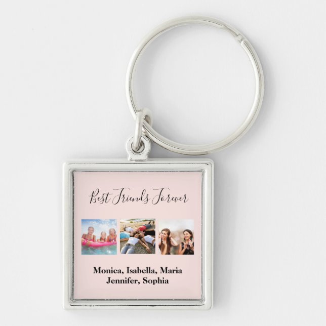 Best friends forever BFF photo rose gold pink Key Ring (Front)