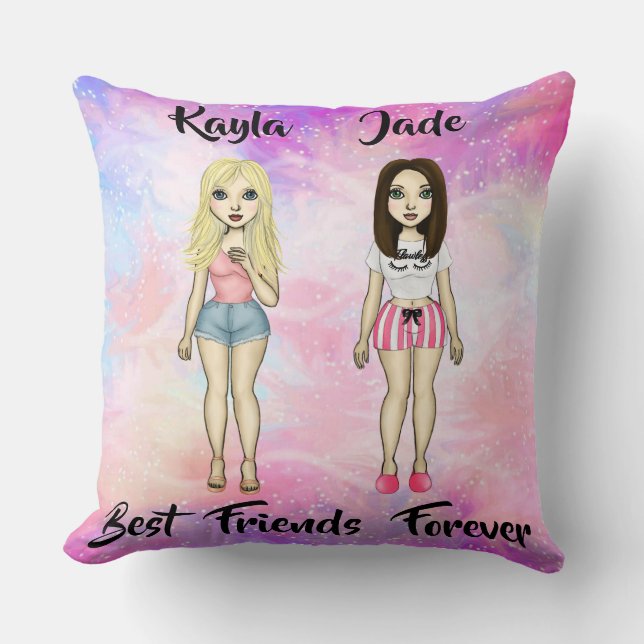 Best Friends Forever Blonde and Brunette Custom Cushion (Front)
