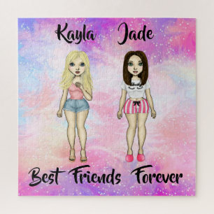 Best Friends Forever Blonde and Brunette Custom  Jigsaw Puzzle