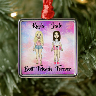 Best Friends Forever Blonde and Brunette Custom  Metal Tree Decoration