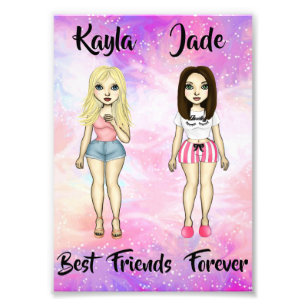 Best Friends Forever Blonde and Brunette Custom   Photo Print