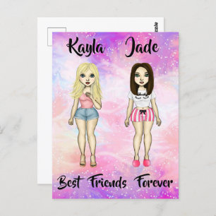 Best Friends Forever Blonde and Brunette Custom Postcard