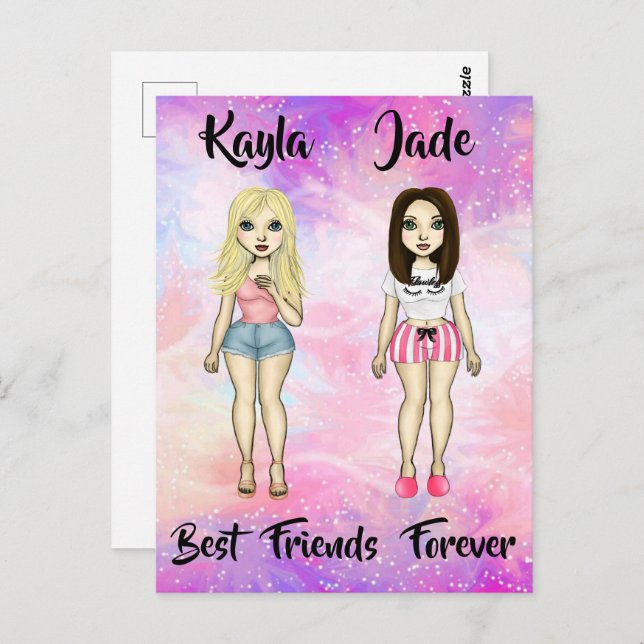 Best Friends Forever Blonde and Brunette Custom   Postcard (Front/Back)