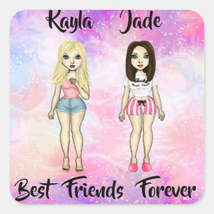Best Friends Forever Blonde and Brunette Custom Square Sticker
