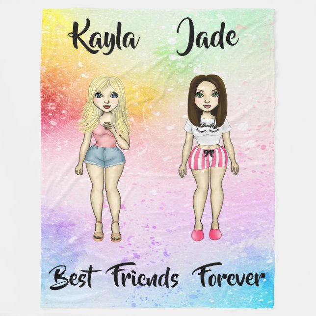 Best Friends Forever Blonde Brunette Colour Splash Fleece Blanket (Front)