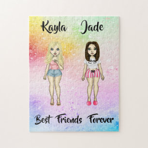 Best Friends Forever Blonde Brunette Colour Splash Jigsaw Puzzle