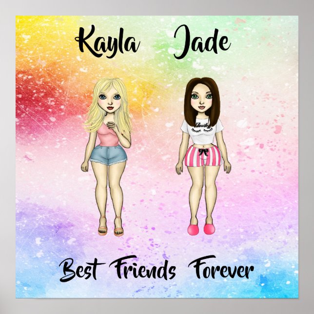 Best Friends Forever Blonde Brunette Colour Splash Poster (Front)