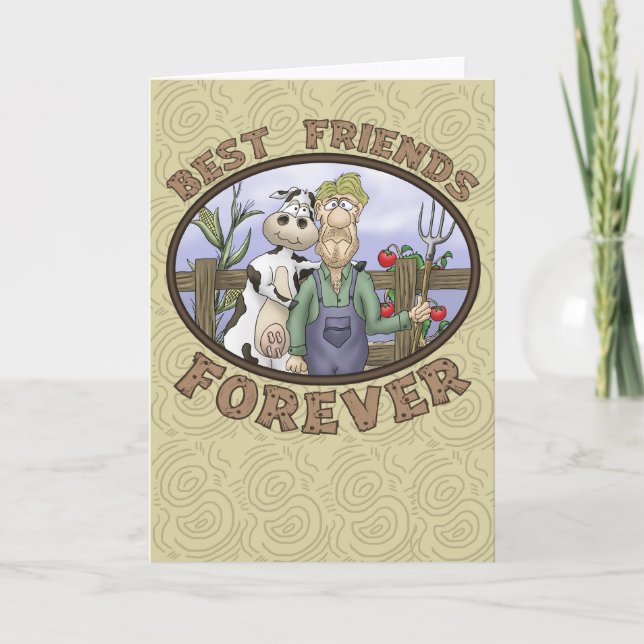 Best Friends Forever Card: Cow and Farmer Card (Front)