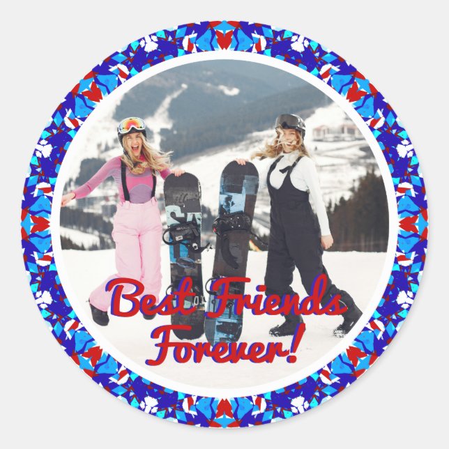 Best Friends Forever Christmas Photo Envelope Classic Round Sticker (Front)