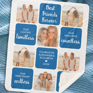 Best Friends Forever Custom 6 Photo Collage Blue Sherpa Blanket