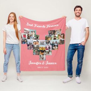 Best friends forever custom heart photo collage  fleece blanket