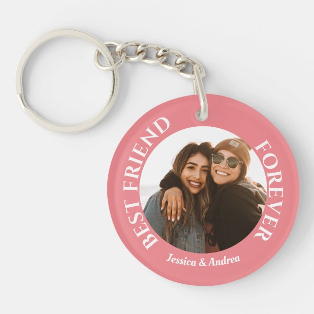 Best Friends Forever Custom Photo and Name  Keycha Key Ring (Front)