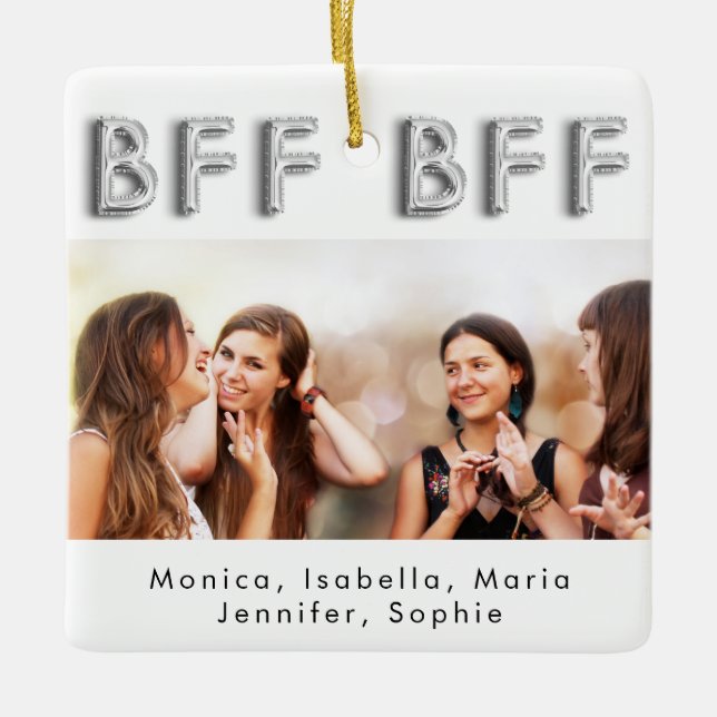 Best friends forever custom photo silver white ceramic ornament (Front)