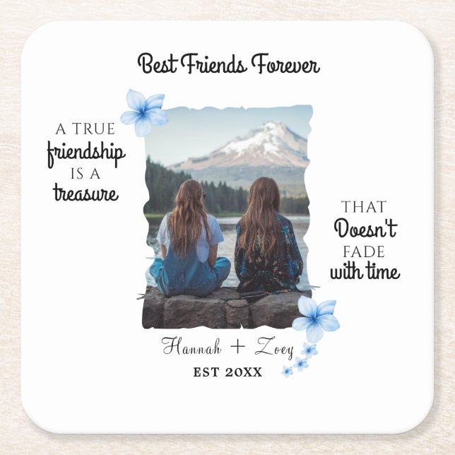 Best Friends Forever Custom Photo  Square Paper Coaster (Front)