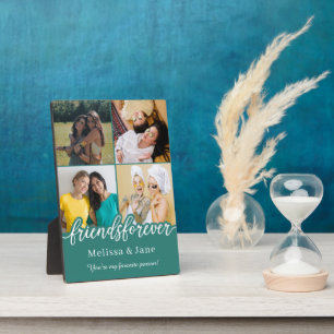 best friends forever cute 4 photos collage Teal Plaque
