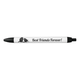 Best Friends Forever Cute Birds or Custom Quote Black Ink Pen