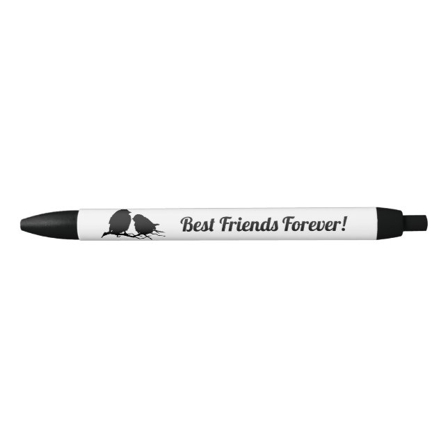 Best Friends Forever Cute Birds or Custom Quote Black Ink Pen (Front)