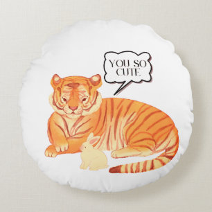 Best Friends Forever   Cute Tiger and Bunny Round  Round Cushion