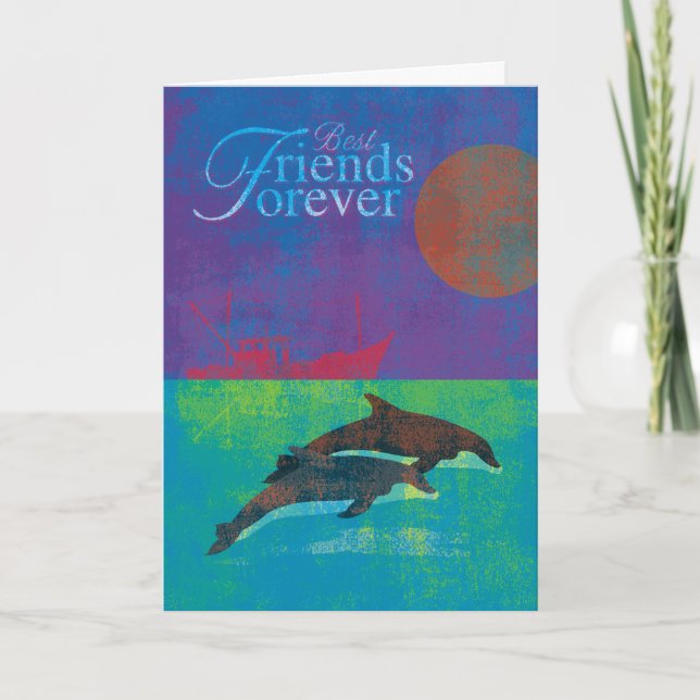 Best Friends Forever Dolphins in Sea Painting Card (Front)