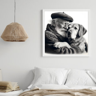 Best Friends Forever Elderly Gentleman and Dog Photo Print