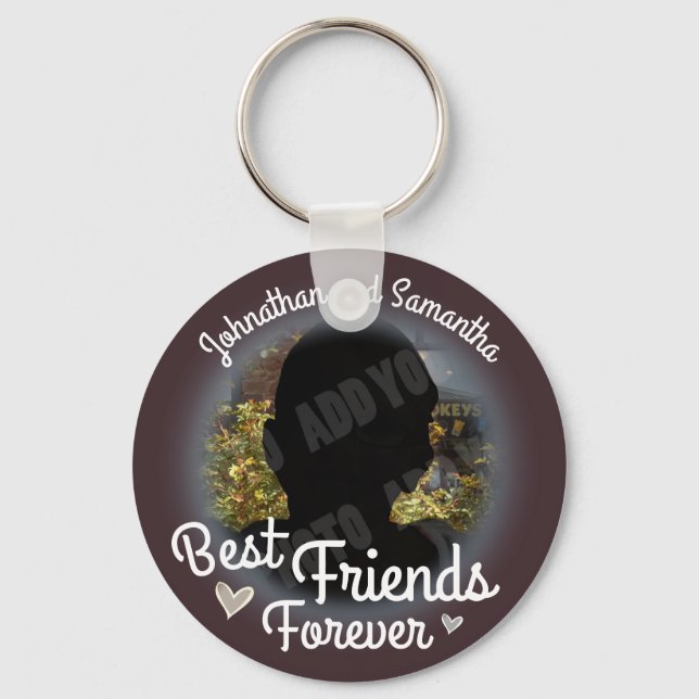 Best Friends Forever Fun Script Photo Round Key Ring (Front)