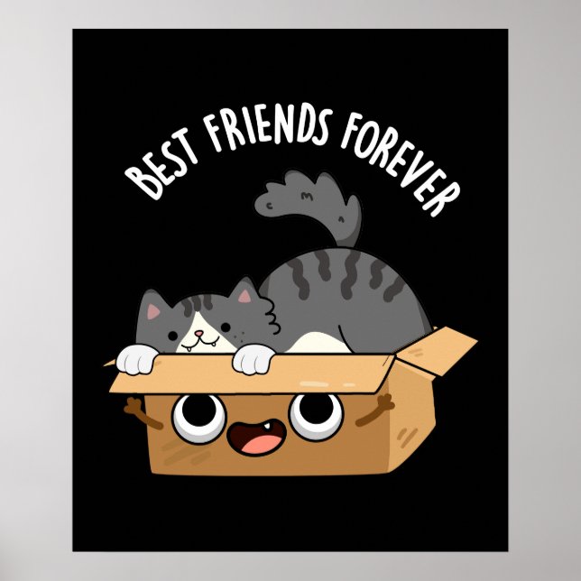 Best Friends Forever Funny Cat And Box Pun Dark BG Poster (Front)