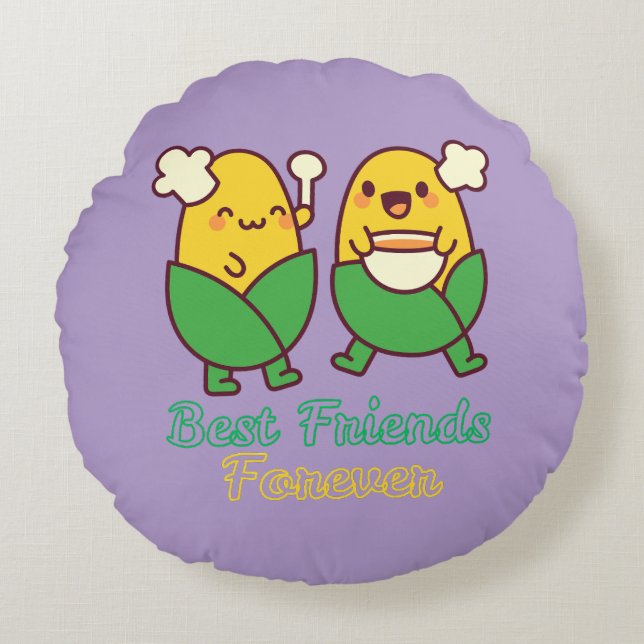 BEST FRIENDS FOREVER, FUNNY, GIFTS, BEST FRIEND ROUND CUSHION (Front)