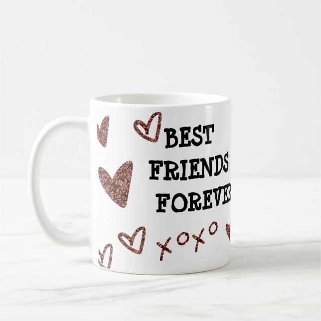 Best Friends Forever Glitter Hearts print Coffee Mug (Left)