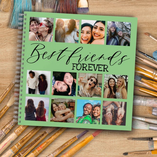 Best Friends Forever Green 12 Photo Collage  Notebook (Creator Uploaded)