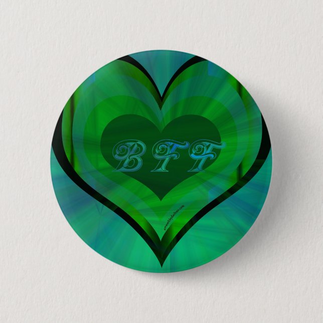 Best Friends Forever Green Heart 6 Cm Round Badge (Front)