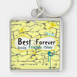 Best Friends Forever Grunge Paint Crack Splat BFF Key Ring