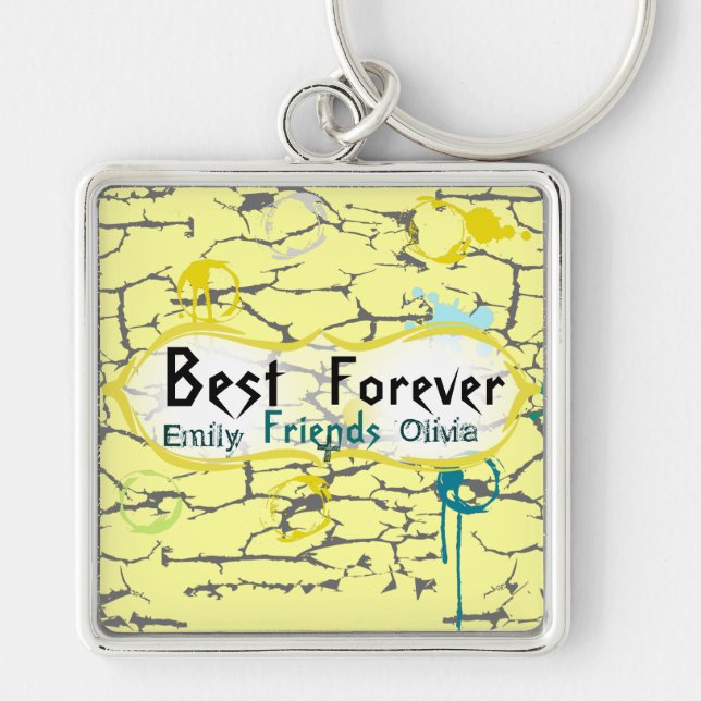 Best Friends Forever Grunge Paint Crack Splat BFF Key Ring (Front)
