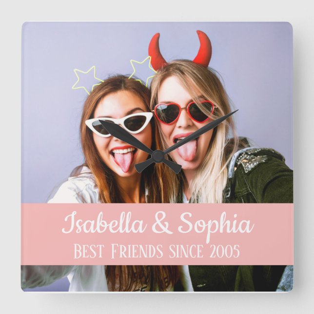 Best friends forever modern BFF photo Square Wall Clock (Front)