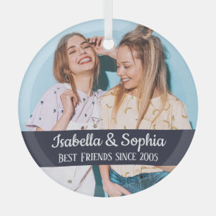 Best friends forever modern BFF photo trendy  Glas Glass Tree Decoration