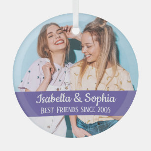 Best friends forever modern BFF photo trendy  Glas Glass Tree Decoration