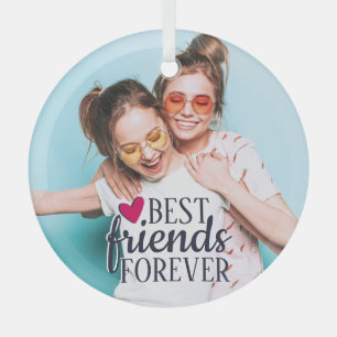 Best friends forever modern BFF photo trendy Glass Tree Decoration