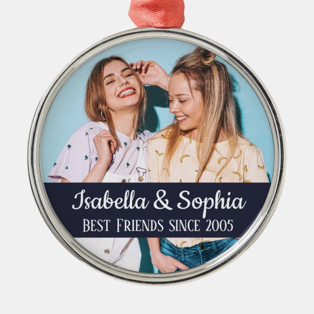 Best friends forever modern BFF photo trendy Metal Tree Decoration (Front)