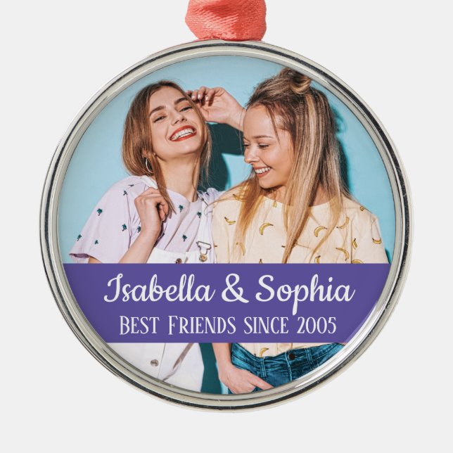 Best friends forever modern BFF photo trendy Metal Tree Decoration (Front)