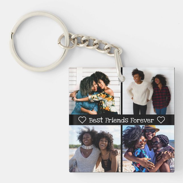 Best Friends Forever Monogram Photo Collage Key Ring (Front)