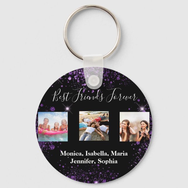 Best friends forever photo black purple glitter key ring (Front)