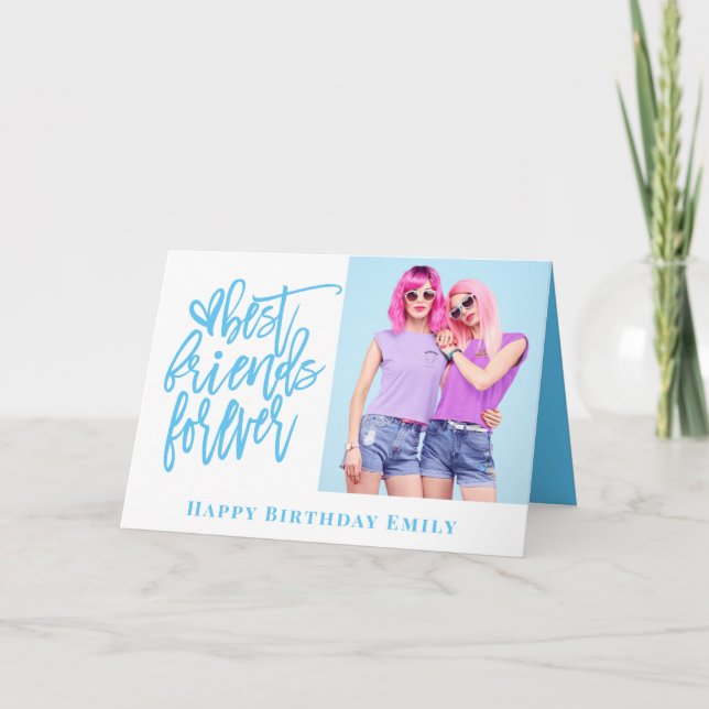 Best Friends Forever Photo Blue happy Birthday Card (Front)