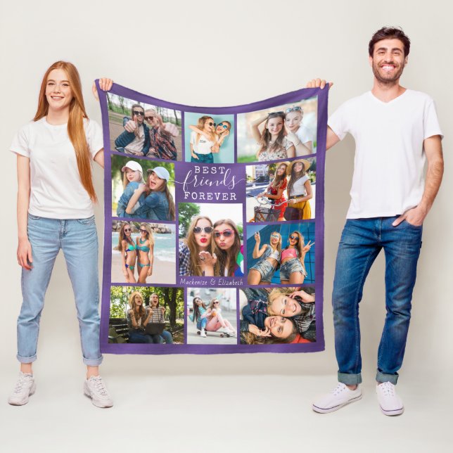 BEST FRIENDS FOREVER Photo Collage Purple Ombre Fleece Blanket (In Situ)
